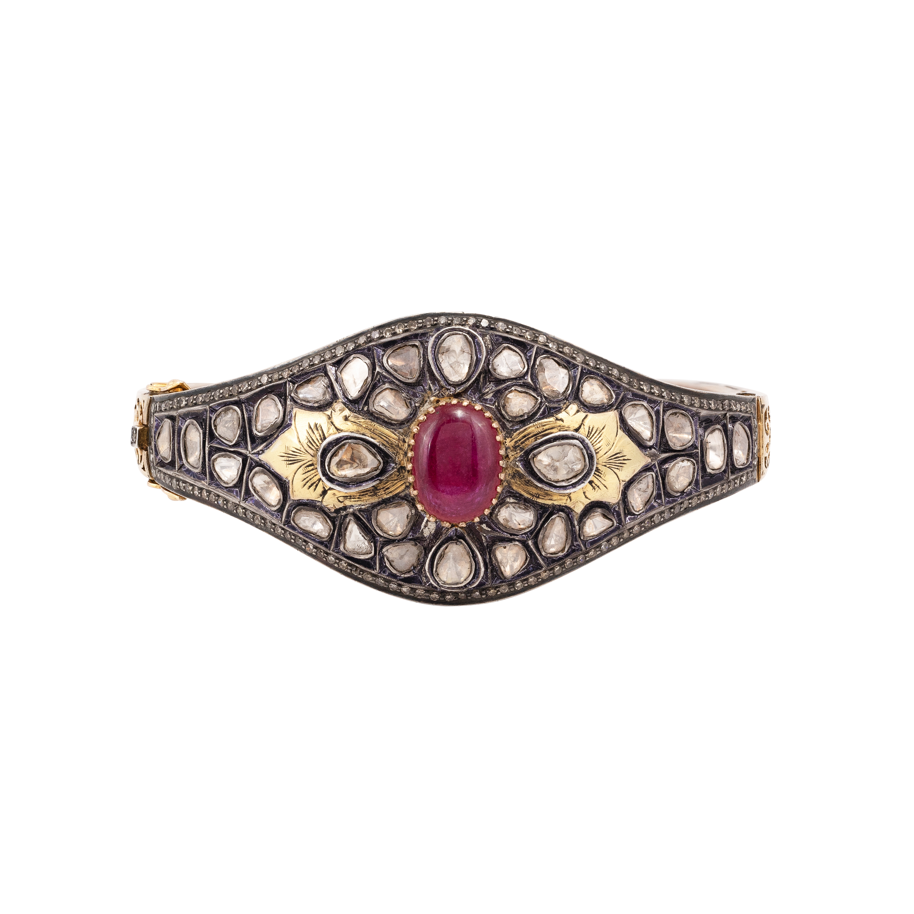 Polki Bangle with Partash Work and Ruby Centre